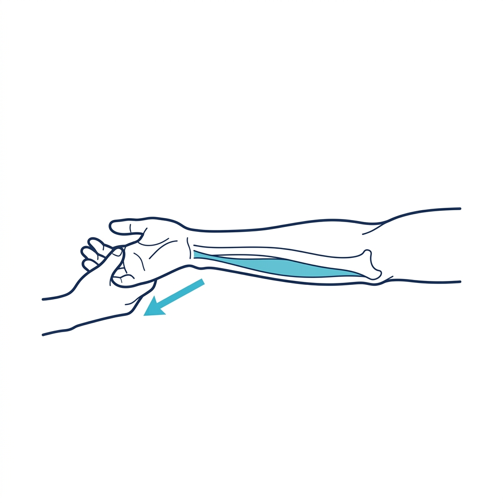 Minimalist line art illustrating Flexor (Palm-Up) Balancing Stretch
